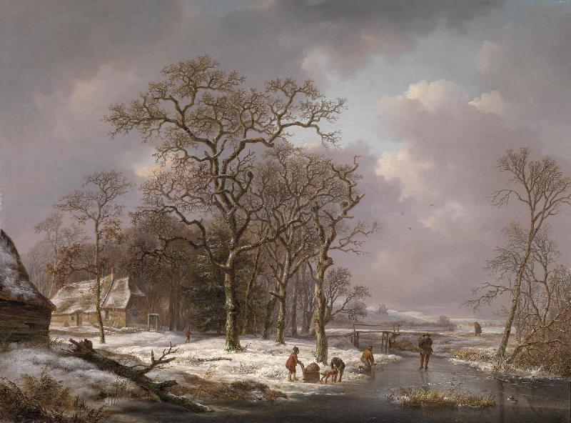 Andreas Schelfhout Figures in a Winter Landscape